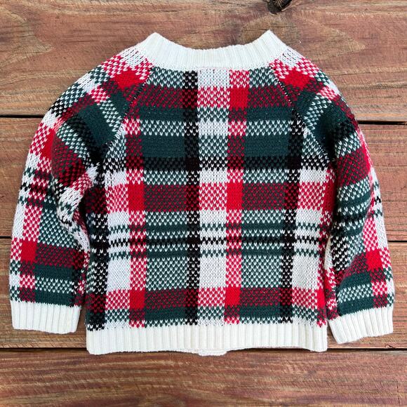 Disney Minnie Mouse Holiday Sweater 2T | Red Green Plaid Knit Christmas Cardigan - Picture 2 of 13